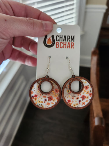 Autumn Bloom Floral Hoop Earrings – Wood & Acrylic Statement Jewelry